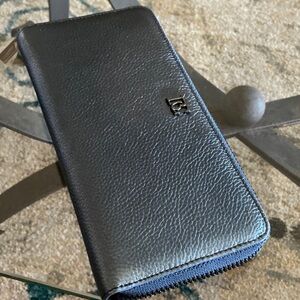 BC Blue Leather Zip Wallet NWOT